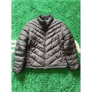 Gap Womens XL Black‎ Chevron Quilted Puffer Jacket Full Zip Fleece Collar Coat